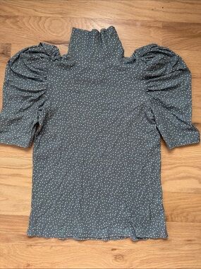 Nation LTD Sage with white Dot Puff-Sleeve Mock Turtleneck shirt women's XS